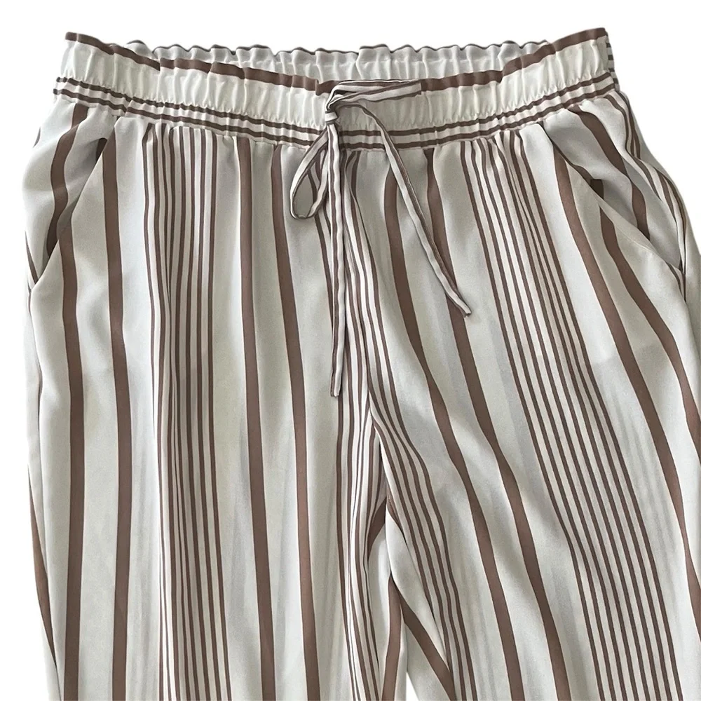 NYCC Striped Boho Tapered Pants L Neutral White Tan Coastal - Picture 3 of 9